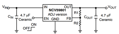 アプリケーション回路図 - onsemi NCV59801高精度LDOレギュレータ